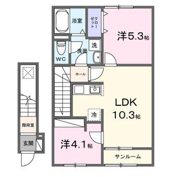 ヴェッセル(2LDK/2階)の間取り写真