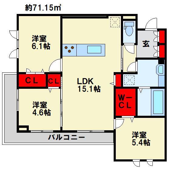 フース コーシェリ(3LDK/3階)の間取り写真