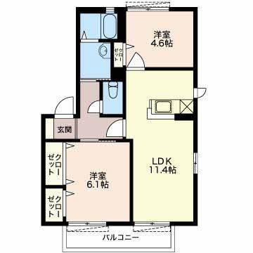 クレメント D(2LDK/1階)の間取り写真