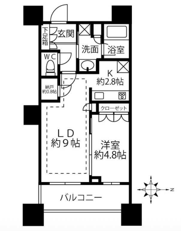 パークタワーグランスカイ(1LDK/16階)の間取り写真