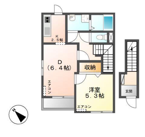 アリエッタ コートA棟(1DK/2階)の間取り写真