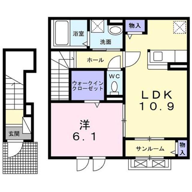 カーサコンフォート宮ノ前(1LDK/2階)の間取り写真