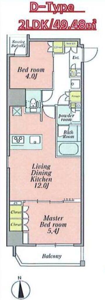 クレストコート新宿山吹町(2LDK/2階)の間取り写真