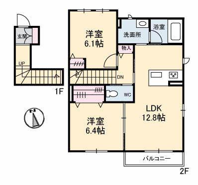 ヴィアソーレ川下(2LDK/2階)の間取り写真