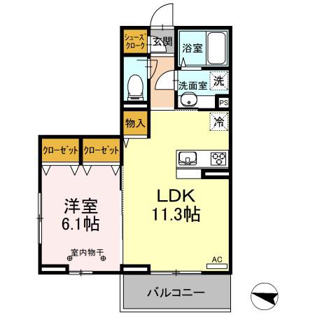 ヴェルドミールカシマII(1LDK/1階)の間取り写真