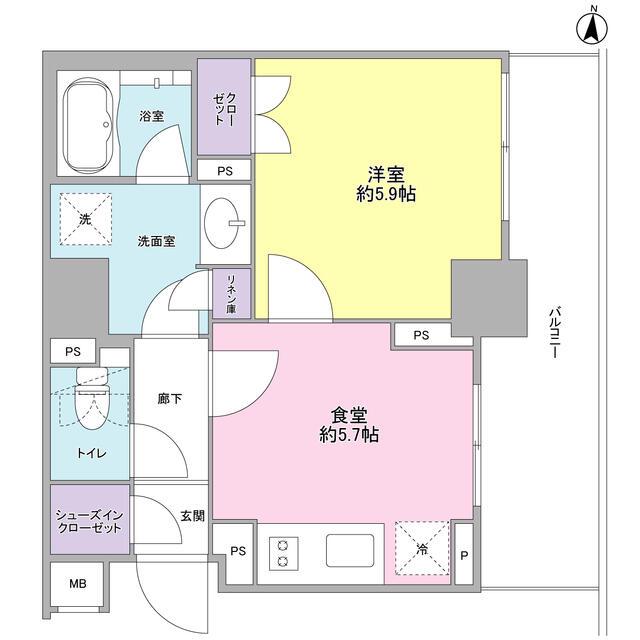 プラウドタワー亀戸(1DK/2階)の間取り写真
