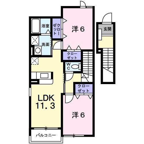 メリディオ B(2LDK/2階)の間取り写真