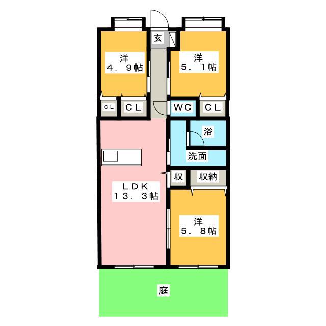 サンガーデン(3LDK/1階)の間取り写真