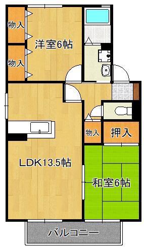 ベルデュール中曽根A棟(2LDK/2階)の間取り写真
