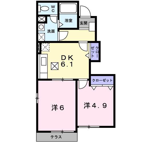 サンパティークB(2DK/1階)の間取り写真