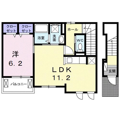 アカンサス(1LDK/2階)の間取り写真