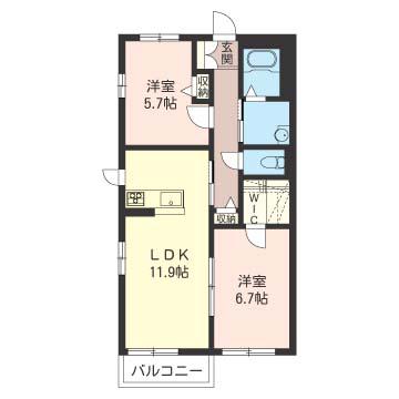 ヴィラ・ルミエール(2LDK/1階)の間取り写真