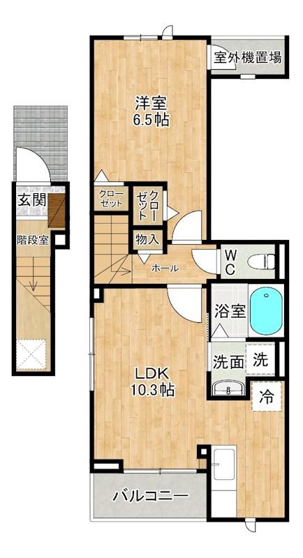ヴェルデメゾン(1LDK/2階)の間取り写真