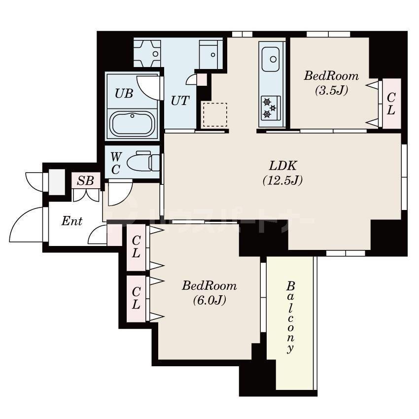 S-RESIDENCE押上EPURE(2LDK/12階)の間取り写真