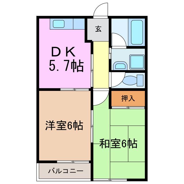ヒルズ梅ヶ丘A(2DK/1階)の間取り写真