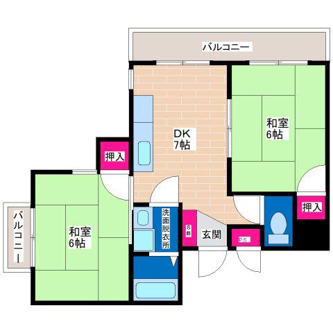パレスハイム平野(2DK/3階)の間取り写真