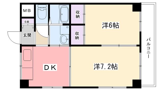 グローリー甲子園 東棟(2DK/2階)の間取り写真