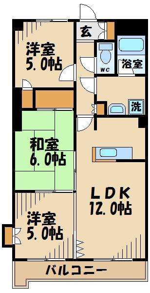 サザン稲城(3LDK/3階)の間取り写真