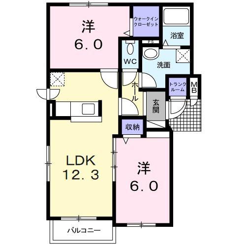 フーレビラ(2LDK/4階)の間取り写真