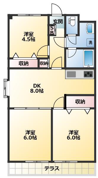ハーミーズコート上池台(3DK/1階)の間取り写真