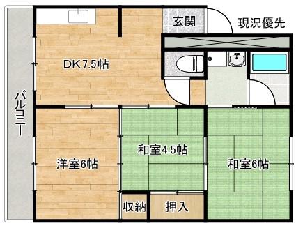 城の前マンション(3DK/1階)の間取り写真