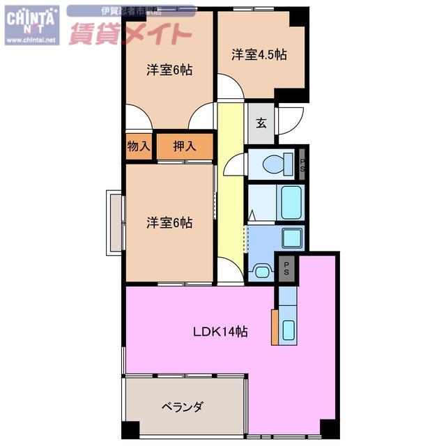 タウンヒルズ岩瀬(3LDK/5階)の間取り写真