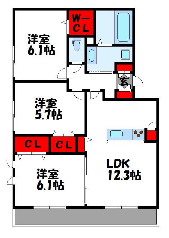 ウェーバー・S(3LDK/1階)の間取り写真
