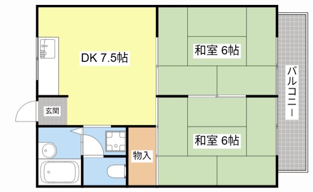 ハイツ秋桜I(2DK/2階)の間取り写真