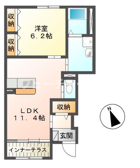 フェリーチェB棟(1LDK/1階)の間取り写真