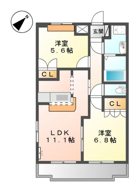 ジュエルガーデン(2LDK/2階)の間取り写真
