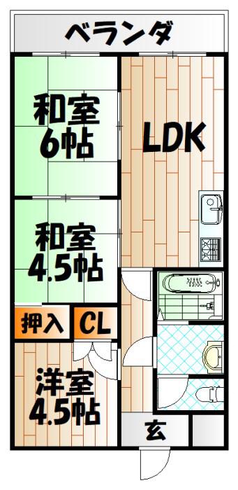 アルシュアベニール城野(3DK/6階)の間取り写真