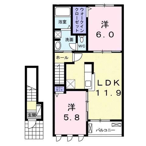 メゾン ルーバンA(2LDK/2階)の間取り写真