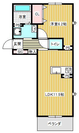 ラ・エスパシオ合志I(1LDK/1階)の間取り写真