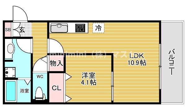 グランシャリオ夕陽丘(1LDK/2階)の間取り写真