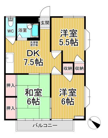 パールハイツI(3DK/2階)の間取り写真