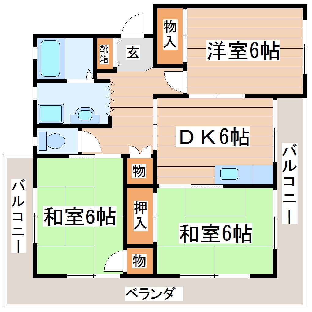 仙台市地下鉄南北線 富沢駅 徒歩12分 5階建 築43年(3DK/3階)の間取り写真