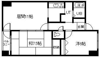 ベルエアーパレス滝川(2LDK/4階)の間取り写真
