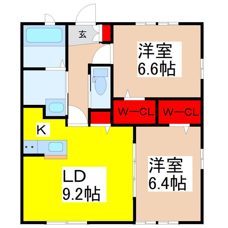 プラムコート(2LDK/1階)の間取り写真