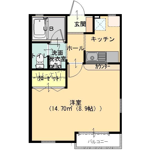 フラットN(1K/1階)の間取り写真