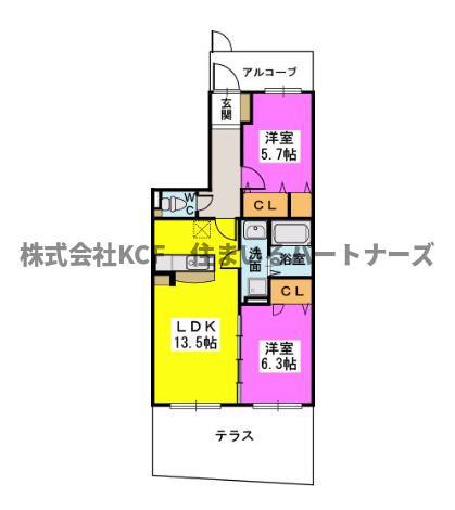 クレセール(2LDK/2階)の間取り写真