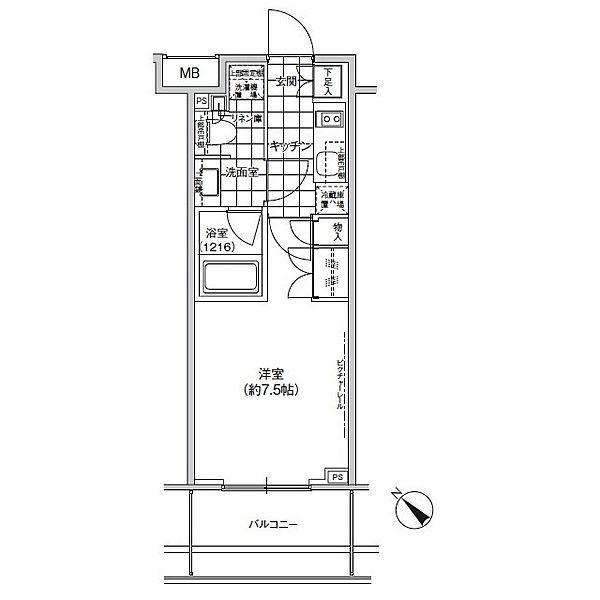 パークハビオ武蔵小山(1K/2階)の間取り写真