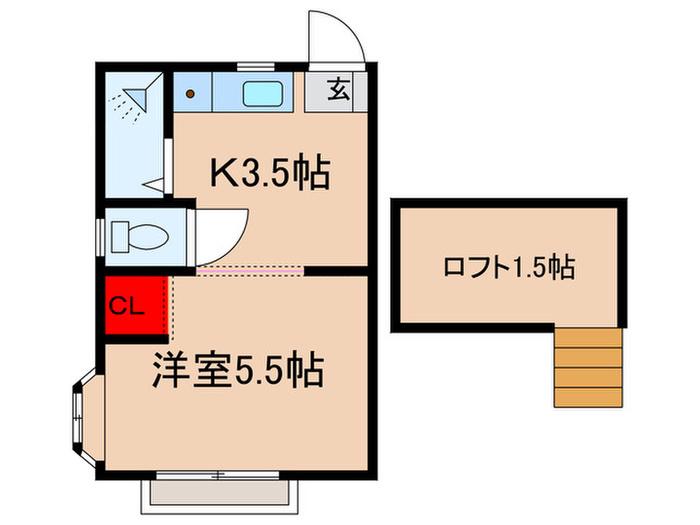 シャト-谷治3(1K/2階)の間取り写真