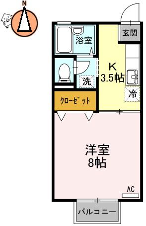 セジュール中吉野 A棟(1K/2階)の間取り写真