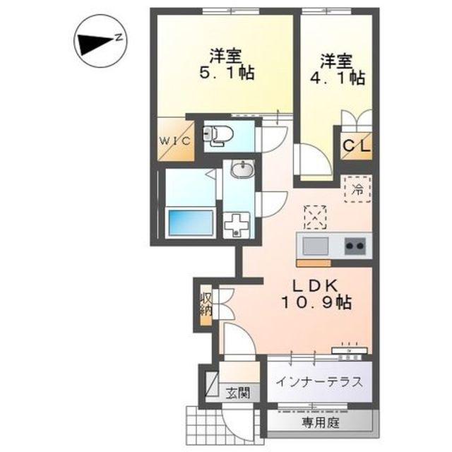 シャインテラス・アベニール(2LDK/1階)の間取り写真