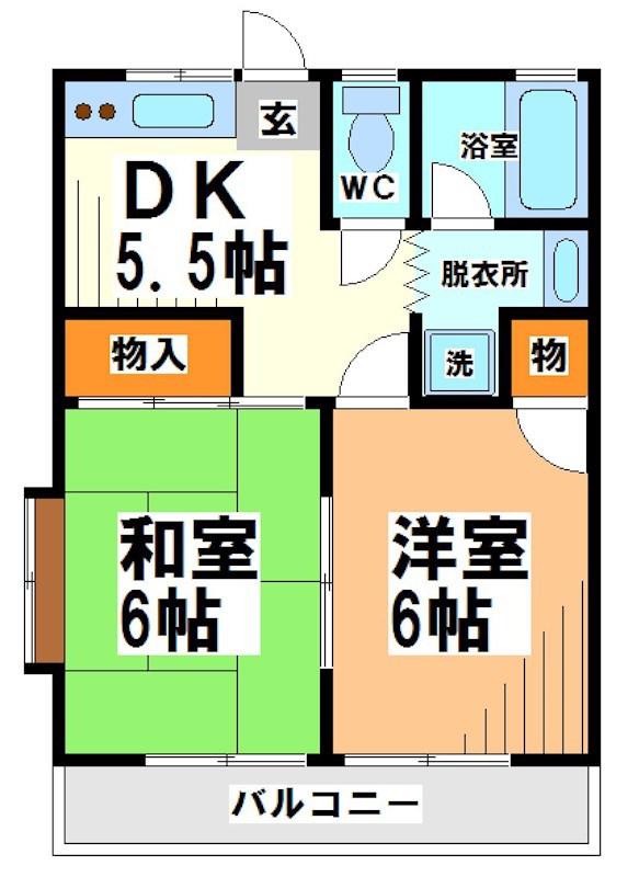 ヒカリハイツII(2DK/2階)の間取り写真