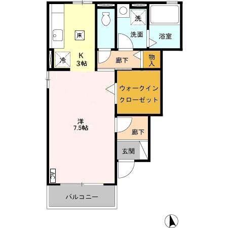 ローズコート・カノン II A/B(ワンルーム/1階)の間取り写真
