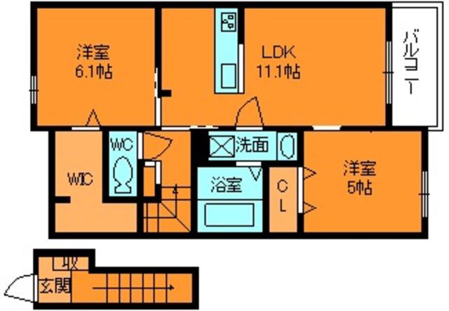 ヴィオラ パッソⅧ(2LDK/2階)の間取り写真