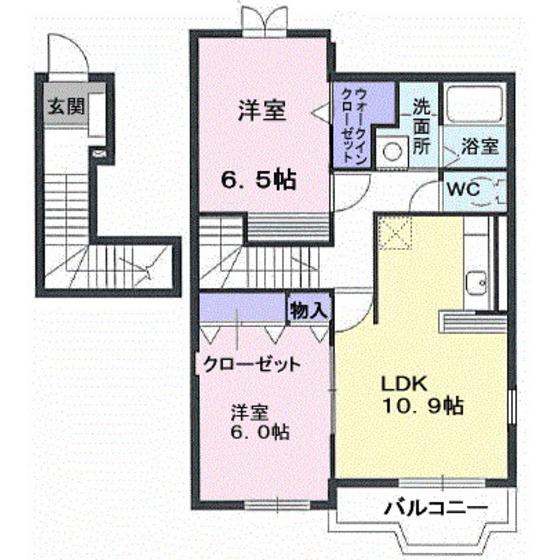 あいの風とやま鉄道 西高岡駅 徒歩14分 2階建 築21年(2LDK/2階)の間取り写真