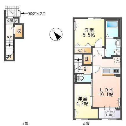 メゾン ド リッカ(2LDK/2階)の間取り写真