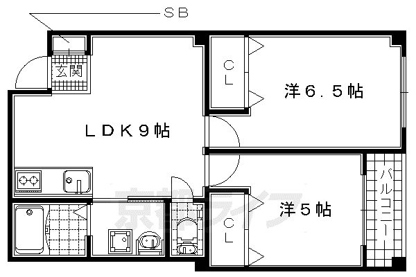 宇治アロームII(2LDK/3階)の間取り写真